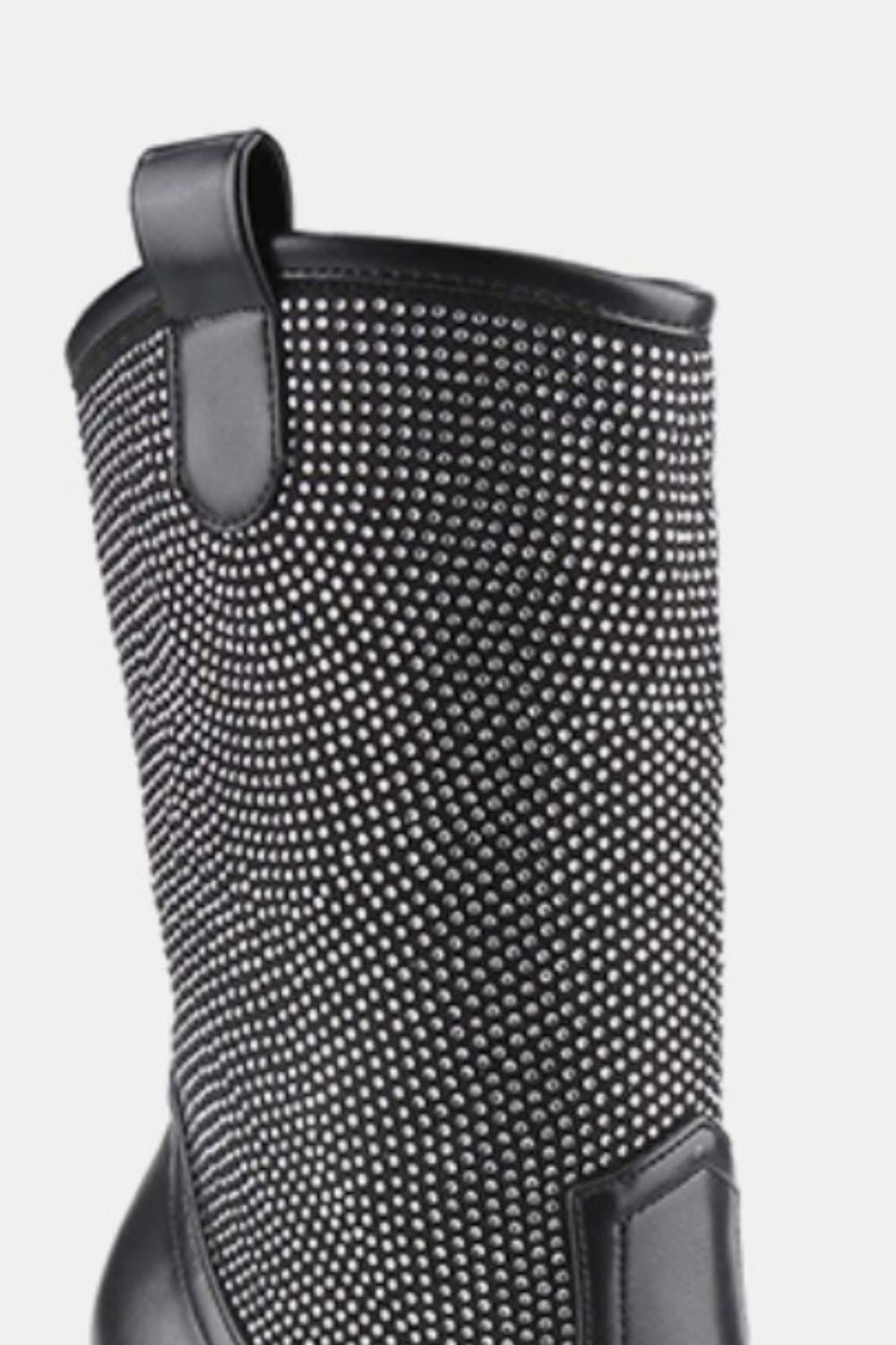 Weeboo Chunky Heel Rhinestone Western Black Cowboy Midcalf Boots