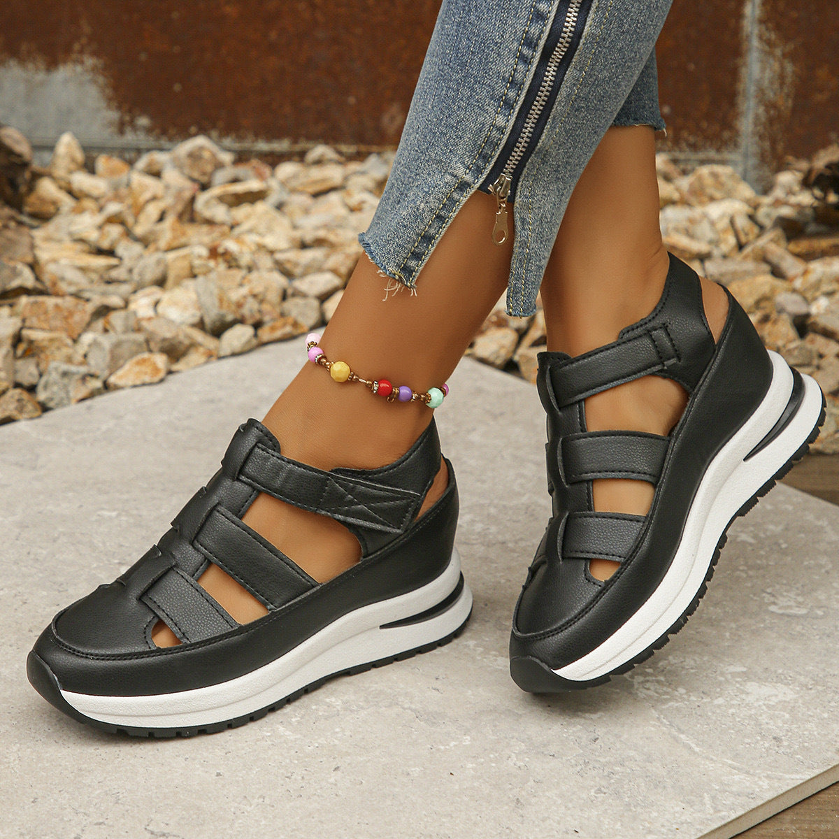 Low Top Baotou Hollow Women's Cutout Sneakers Breathable Shoes Thick Soles
