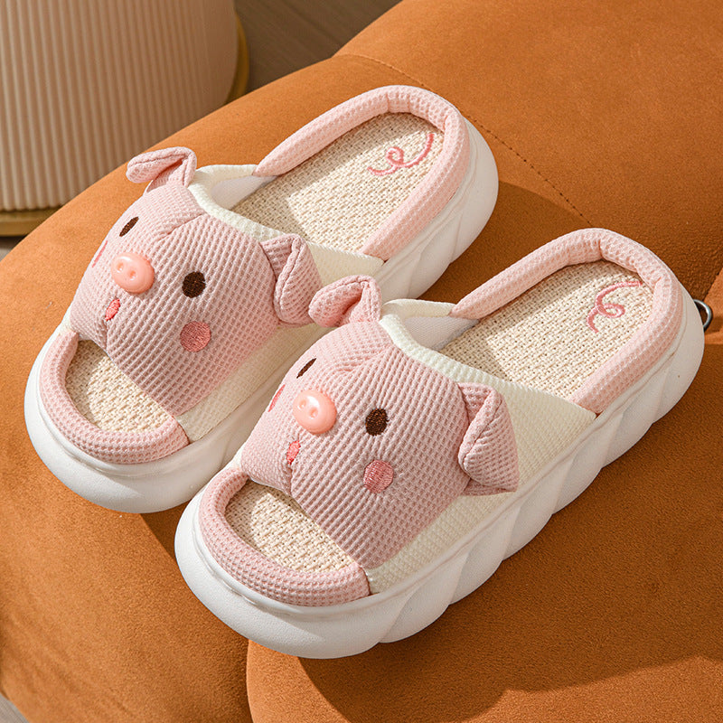 Cute Piggy Slippers Open Toe Soft Women Men Cartoon Pig House Shoes Slide On Shoes Sandals