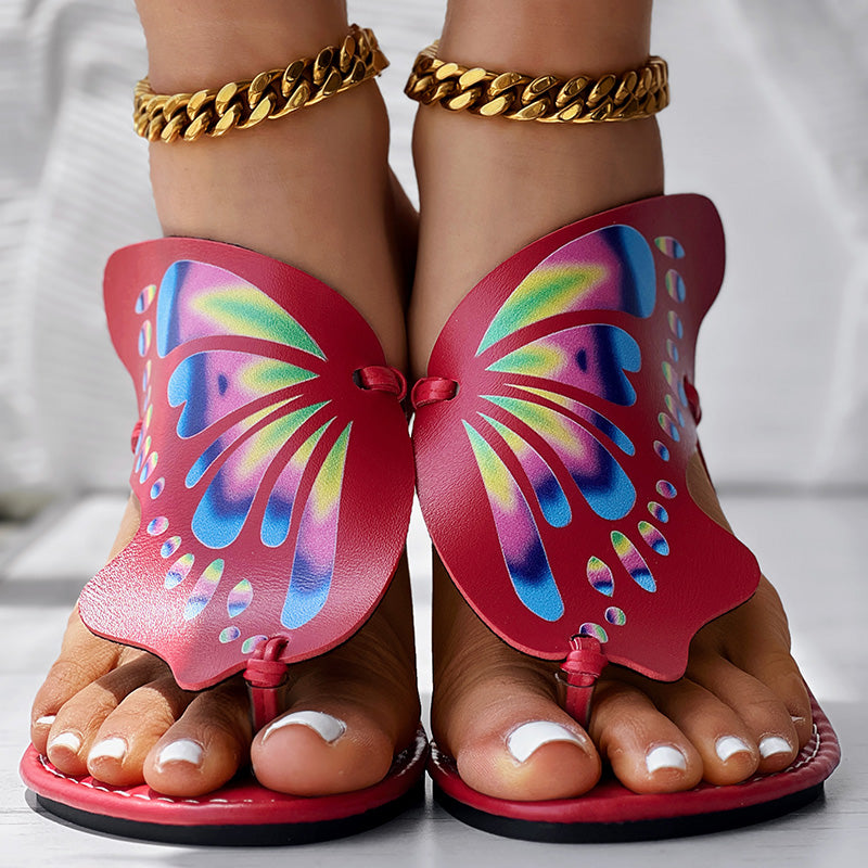 Pink Butterfly Print Round Toe Flip Flops, Comfortable Summer Beach Shoes, Casual Women's Sandals, Perfect For Poolside And Daily Wear