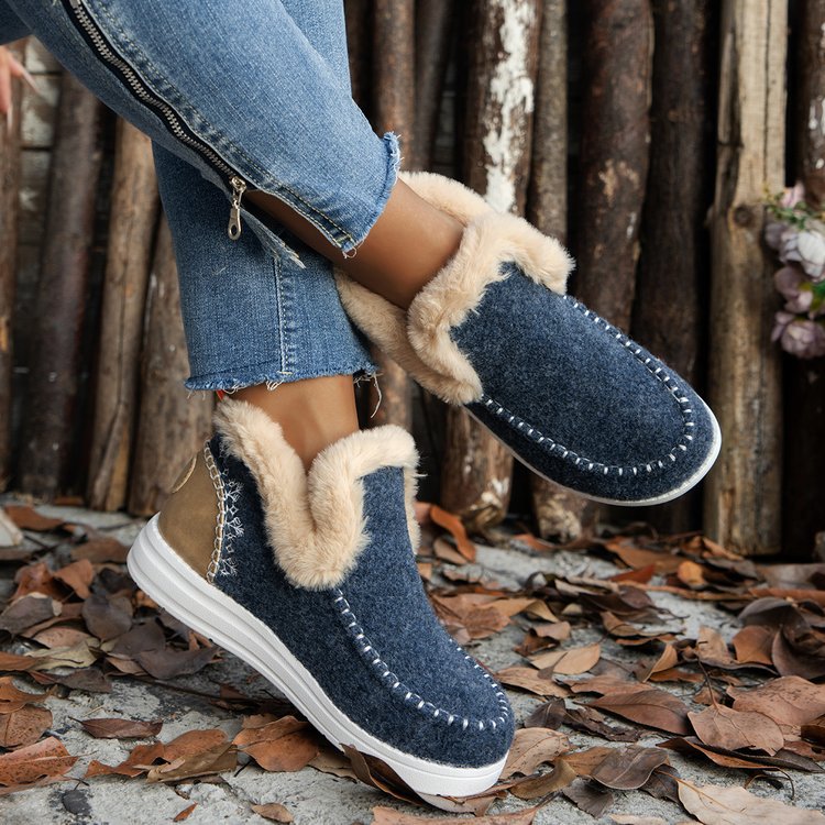 Fleece-lined Thick Plush Boots Warm Sewing Flat Cotton Shoes Winter Ankle Boot Booties
