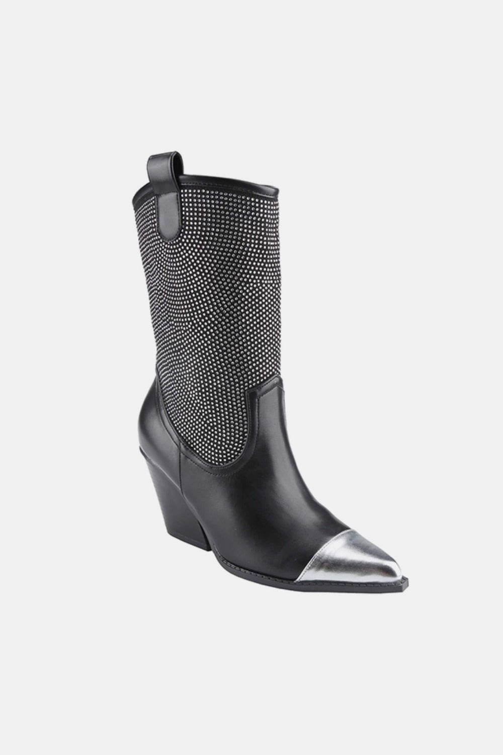 Weeboo Chunky Heel Rhinestone Western Black Cowboy Midcalf Boots