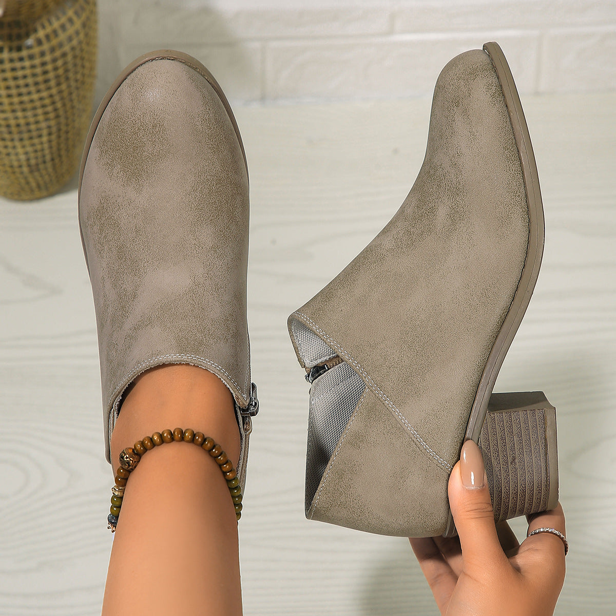 Chunky Heel Ankle Boots With Side Zipper Design Fashion Fall Winter Booties For Women Shoes