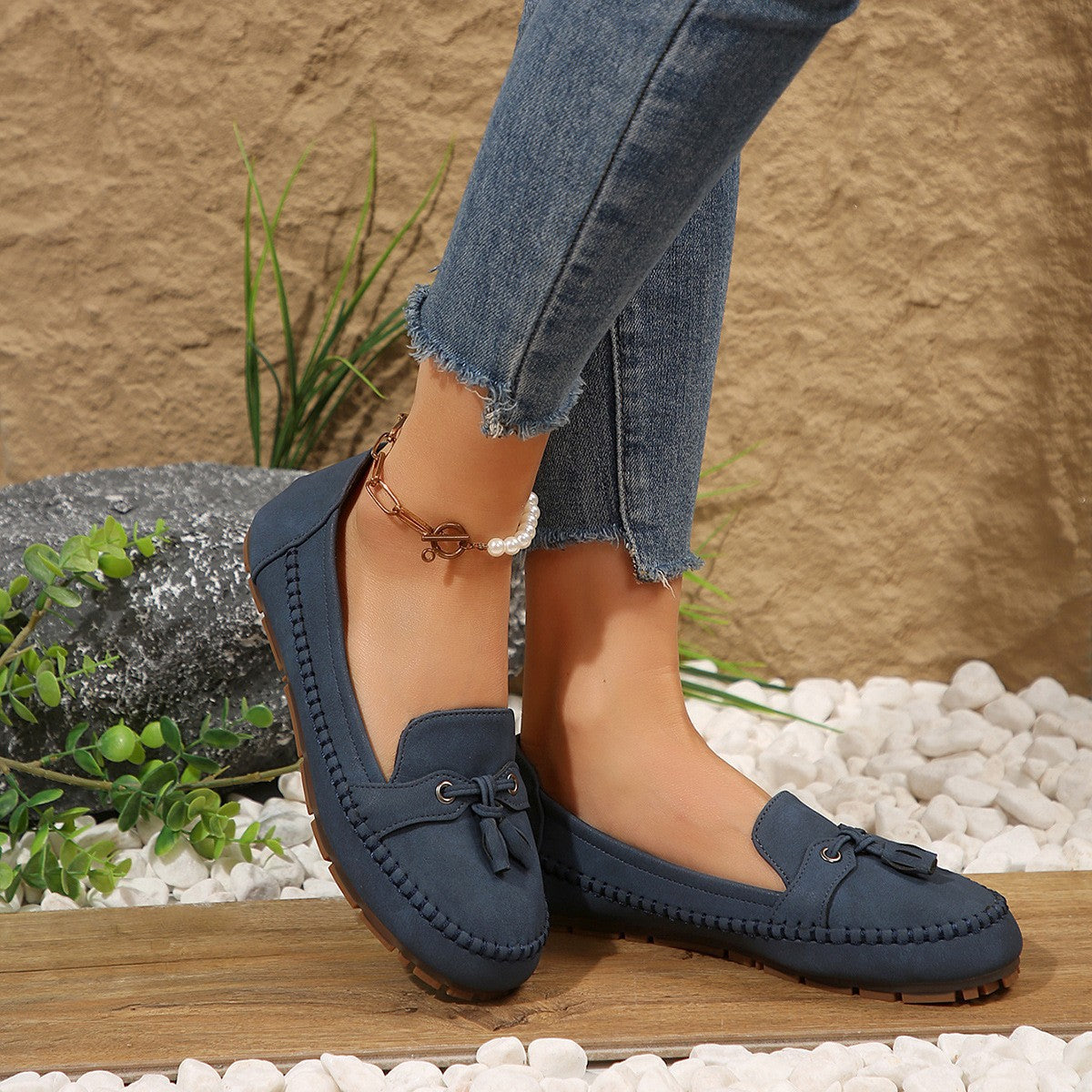 Women's Round Head Loafers Moccasins Fashion Non-slip Soft Comfortable Flats Shoes