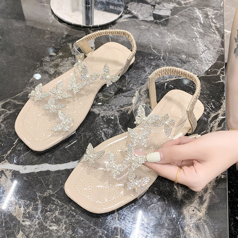 Roman Fairy Style With Skirt Soft Bottom Seaside Beach Flat Sandals Women's Shoes