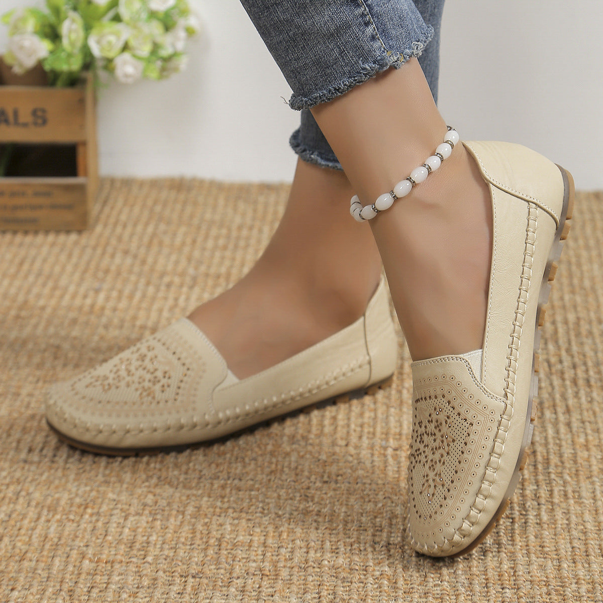 Handmade Stitching Gommino Moccasin Loafer Solid Color Casual Women's Flat Shoes
