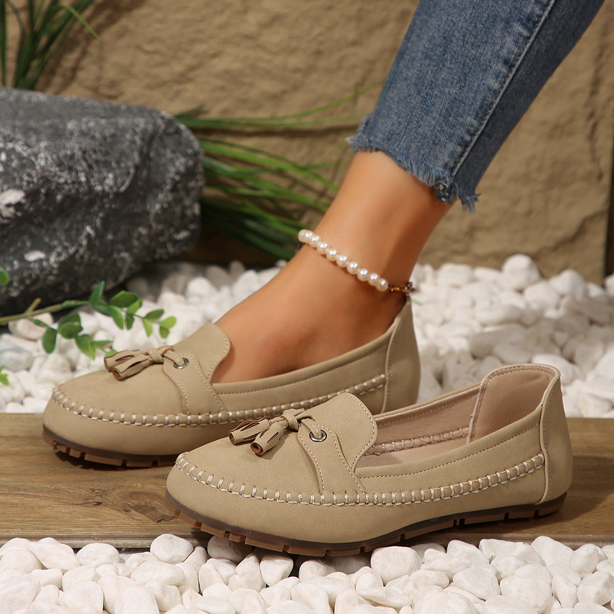 Women's Round Head Loafers Moccasins Fashion Non-slip Soft Comfortable Flats Shoes
