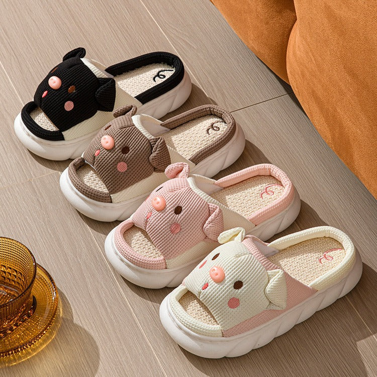 Cute Piggy Slippers Open Toe Soft Women Men Cartoon Pig House Shoes Slide On Shoes Sandals
