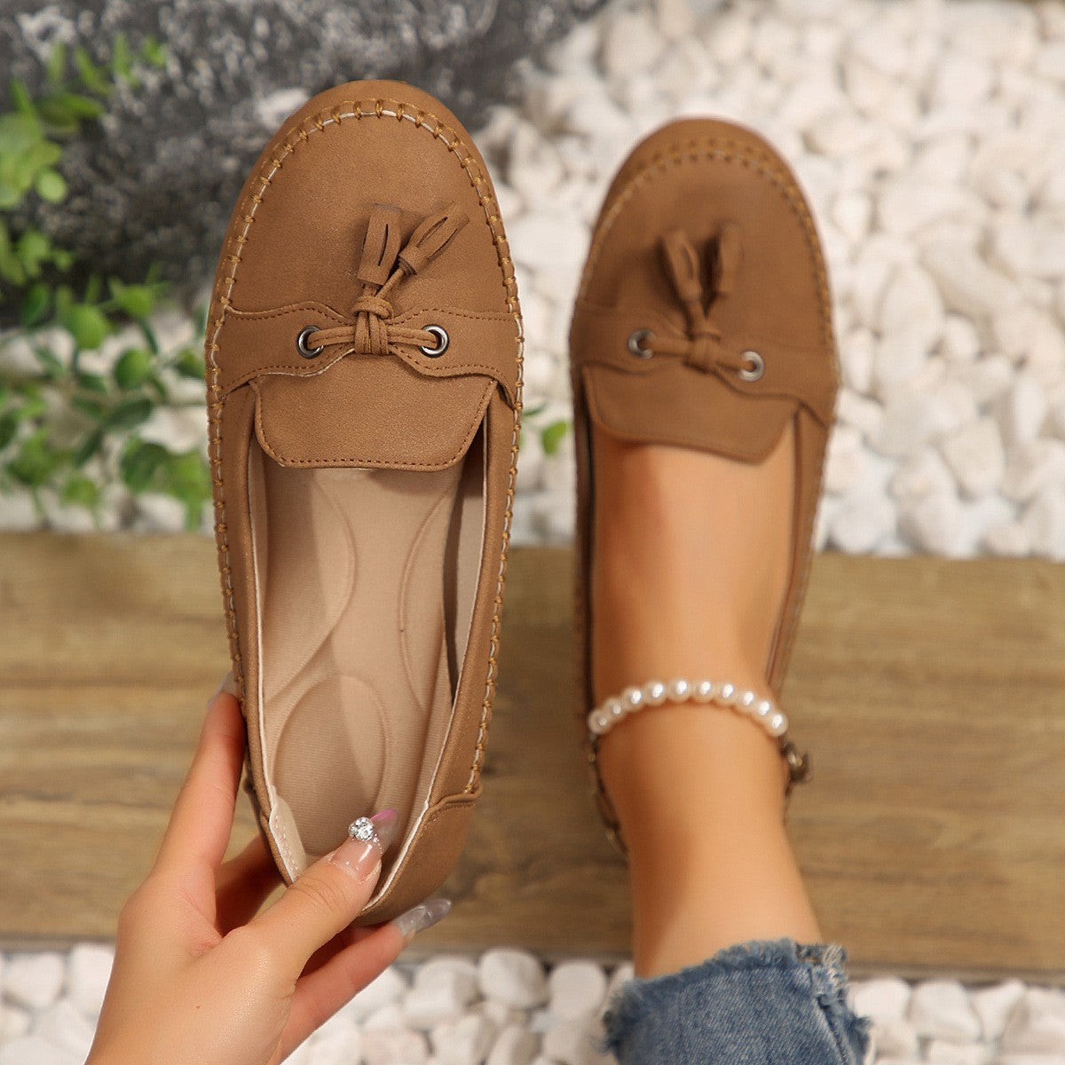 Women's Round Head Loafers Moccasins Fashion Non-slip Soft Comfortable Flats Shoes