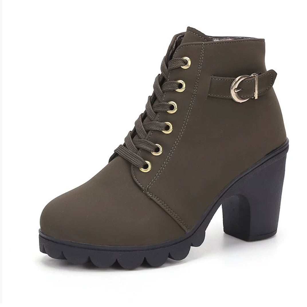Fashoin Leopard Print Ankle Square Heel Faux Suede Lace-up Zip Boots Women Casual Versatile Shoes Autumn And Winter
