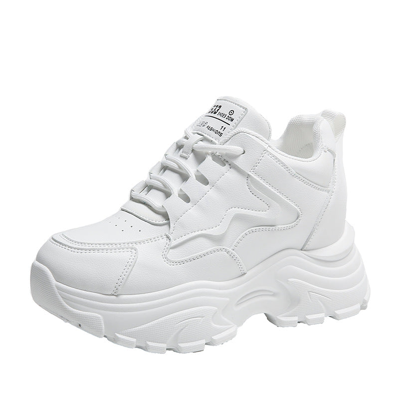 White or Black Thick Chunky Sole Lace Up Breathable Casual Sneaker